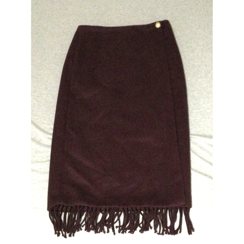 Ann Taylor Black Skirt Fringe at Hem sz 4 wool blend wrap